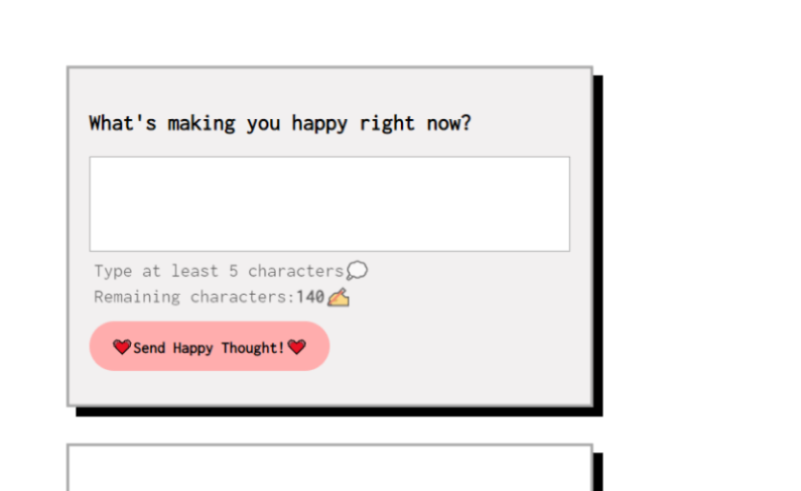 Screenshot of project Happy thoughts