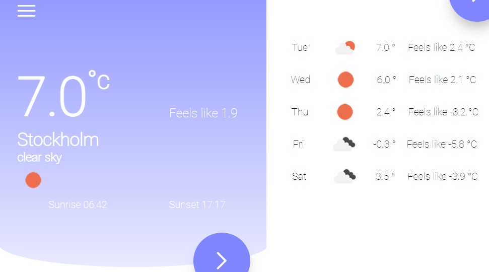 Screenshot of project Weather app